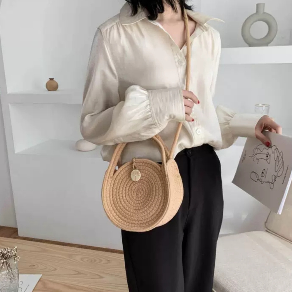 Bobo woven crossbody bag in tan
